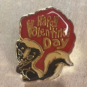 Vintage Enamel Happy Valentine's Day Cute Skunk Lapel Pin